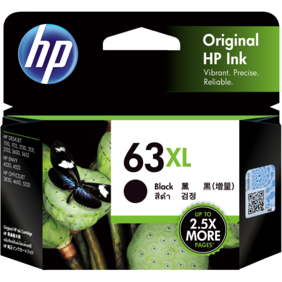 HP 63XL High Yield Black Original Ink Cartridge (F6U64AA)